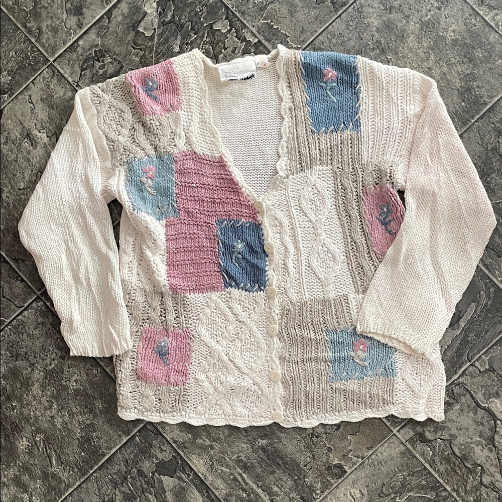 Vintage Oversized Hand-knit Patchwork Women’s Cardigan Sweater Cottage Grandma